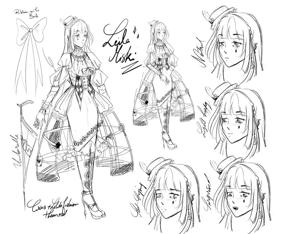 Concept design of an OC based on Circus themes and lolita fashion